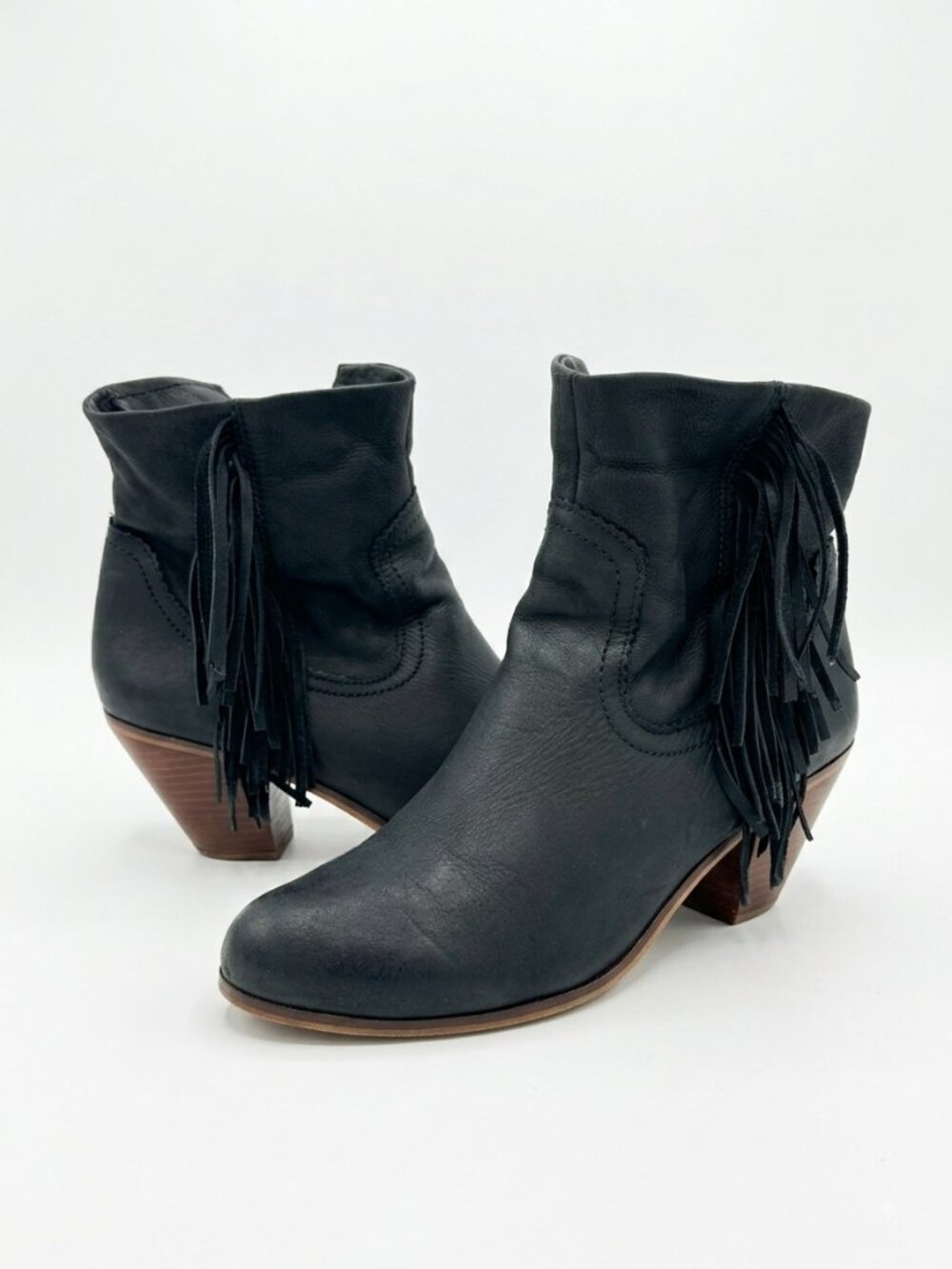 Sam Edelman Louie Boots Black Fringe Size 11